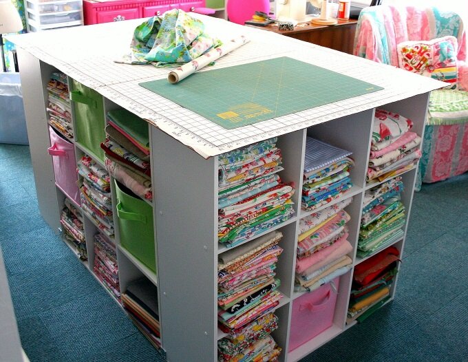 Fabric storage cutting and craft table